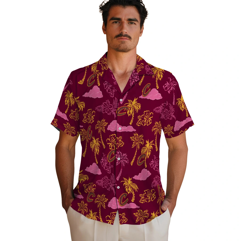Cleveland Cavaliers Hawaiian Shirt - Palm And Clouds | Hula Hawaiian Shirts