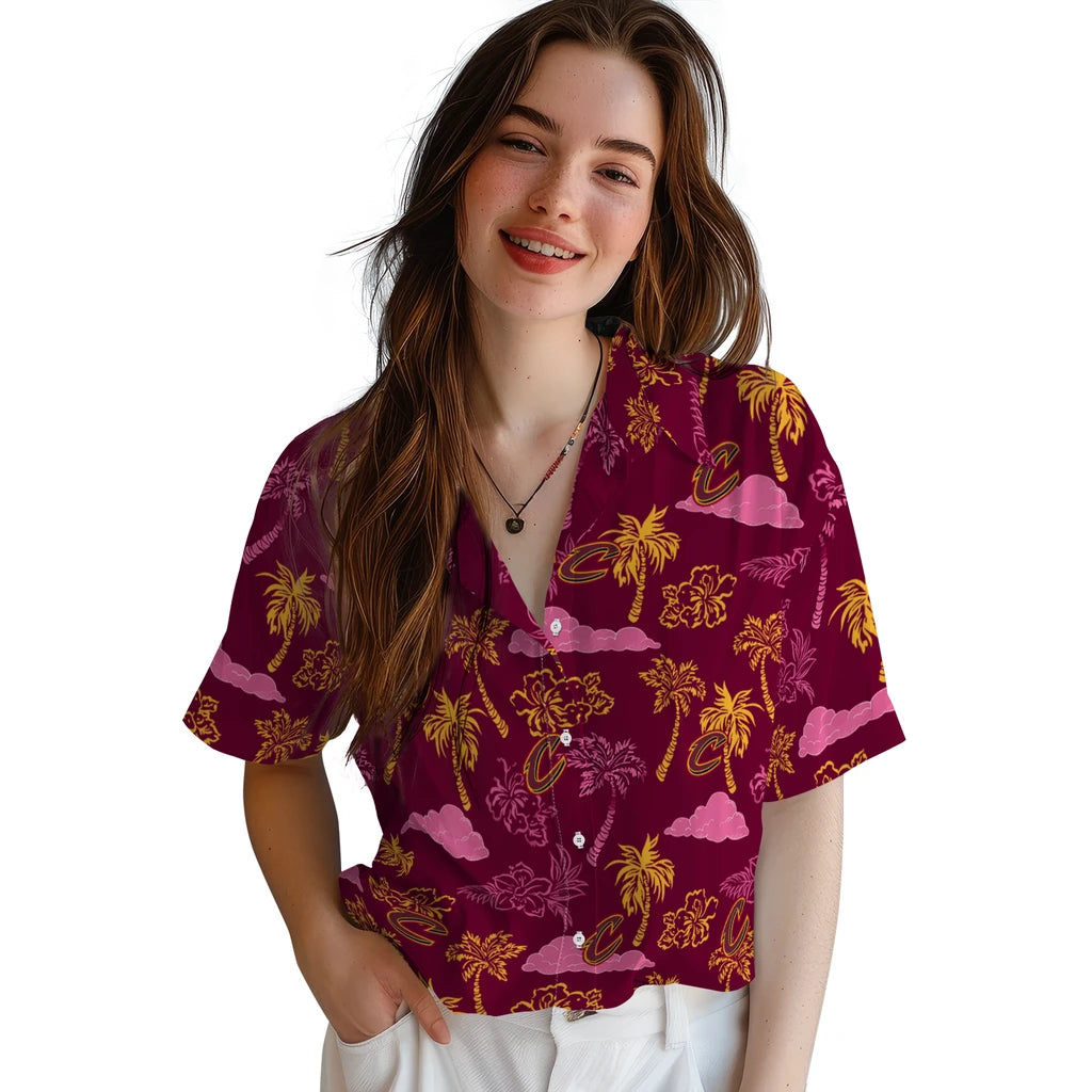 Cleveland Cavaliers Hawaiian Shirt - Palm And Clouds | Hula Hawaiian Shirts
