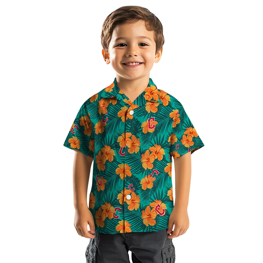 Cleveland Guardians Hawaiian Shirt - Hibiscus and Palm Leaves | Hula Hawaiian Shirts