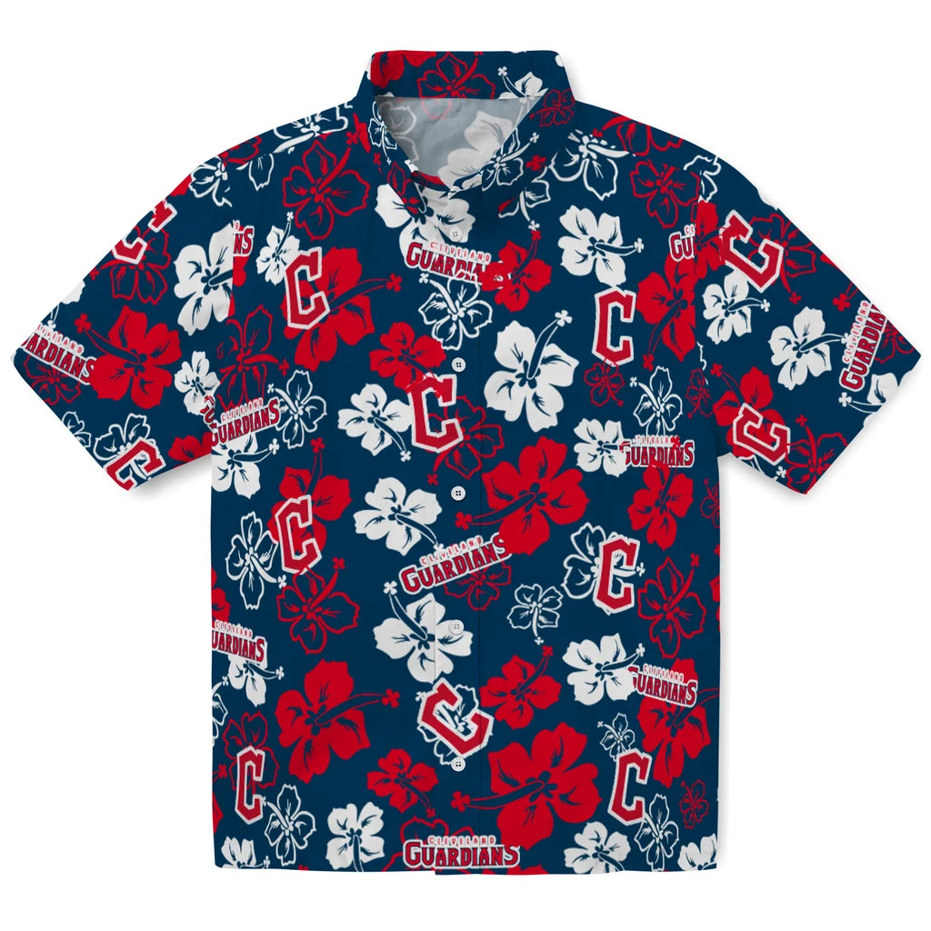 Cleveland Guardians Hawaiian Shirt - Hibiscus Flower Design | Hula Hawaiian Shirts