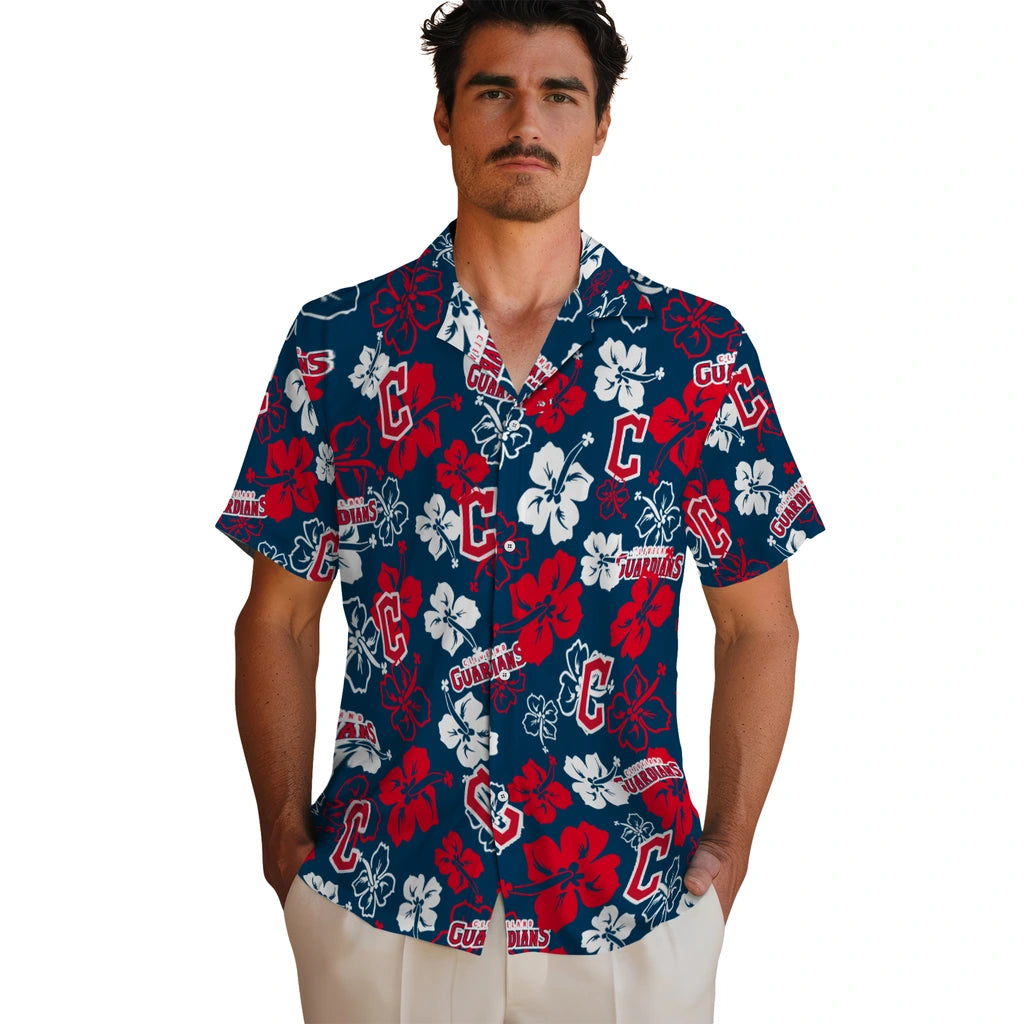 Cleveland Guardians Hawaiian Shirt - Hibiscus Flower Design | Hula Hawaiian Shirts