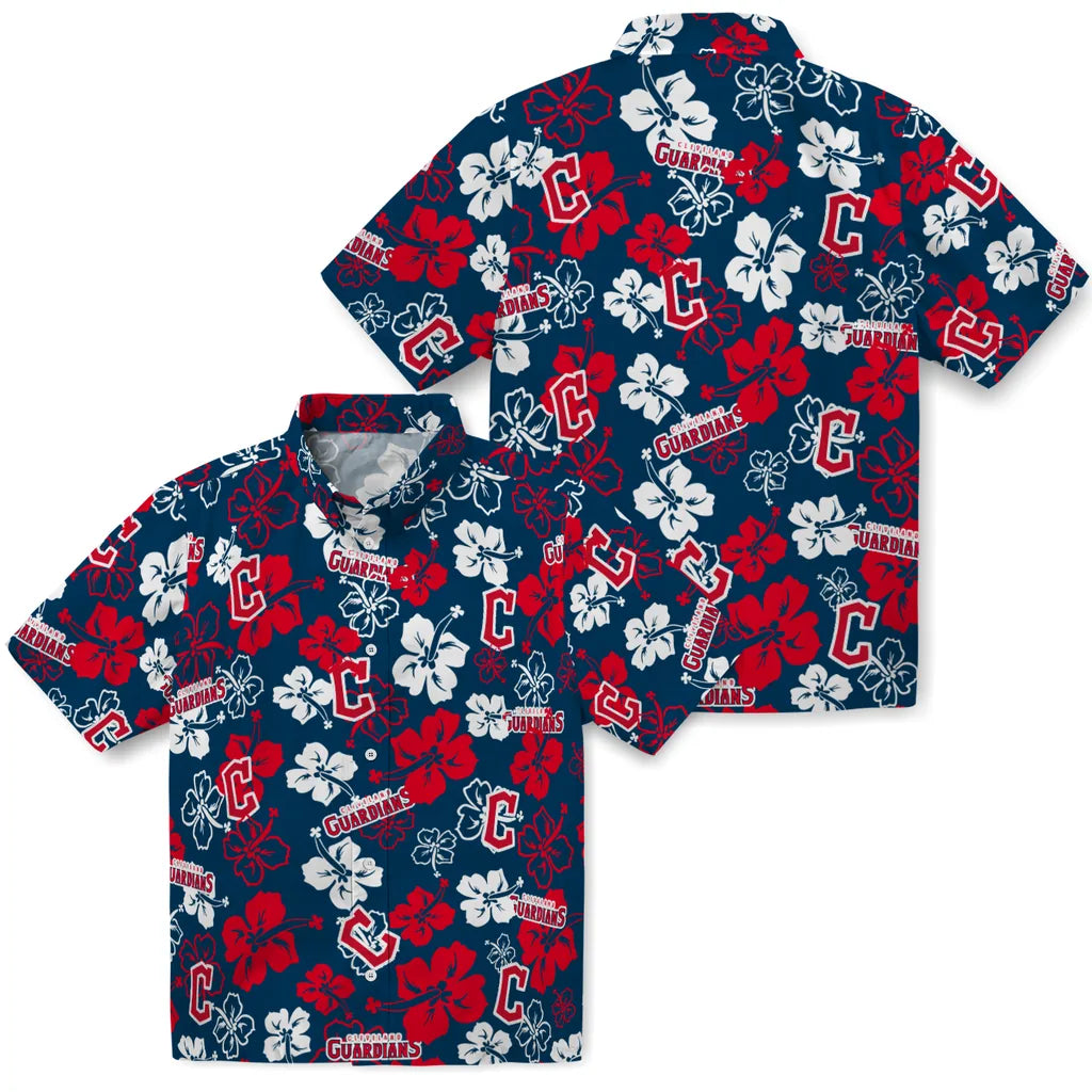 Cleveland Guardians Hawaiian Shirt - Hibiscus Flower Design | Hula Hawaiian Shirts
