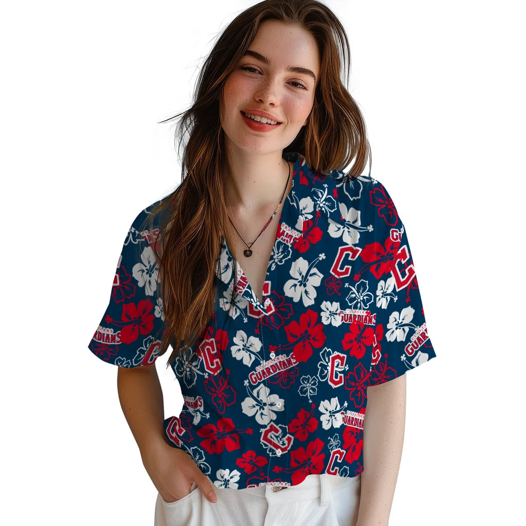 Cleveland Guardians Hawaiian Shirt - Hibiscus Flower Design | Hula Hawaiian Shirts