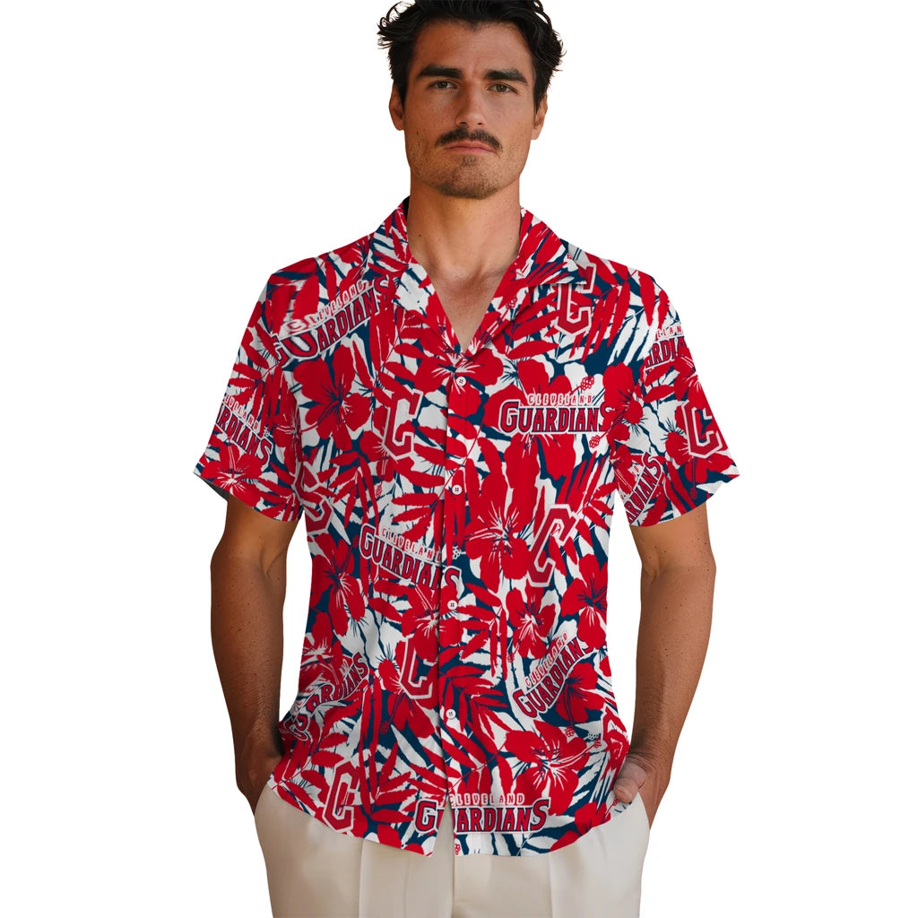 Cleveland Guardians Hawaiian Shirt - Hibiscus Overlay | Hula Hawaiian Shirts