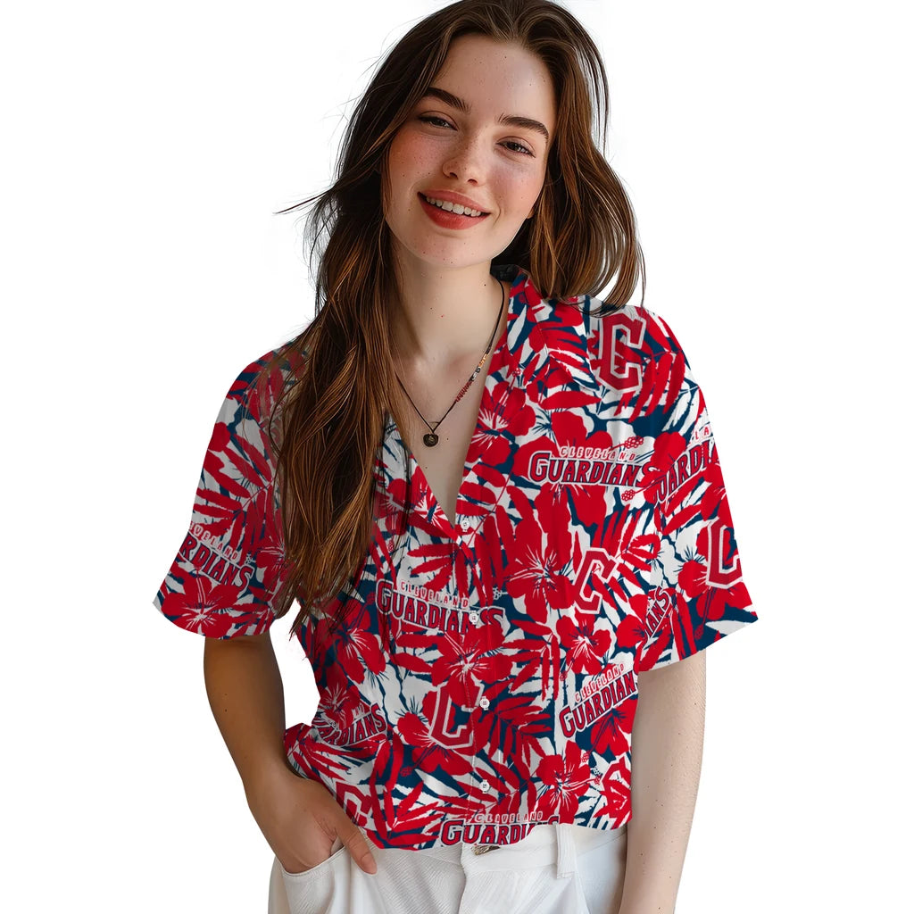 Cleveland Guardians Hawaiian Shirt - Hibiscus Overlay | Hula Hawaiian Shirts