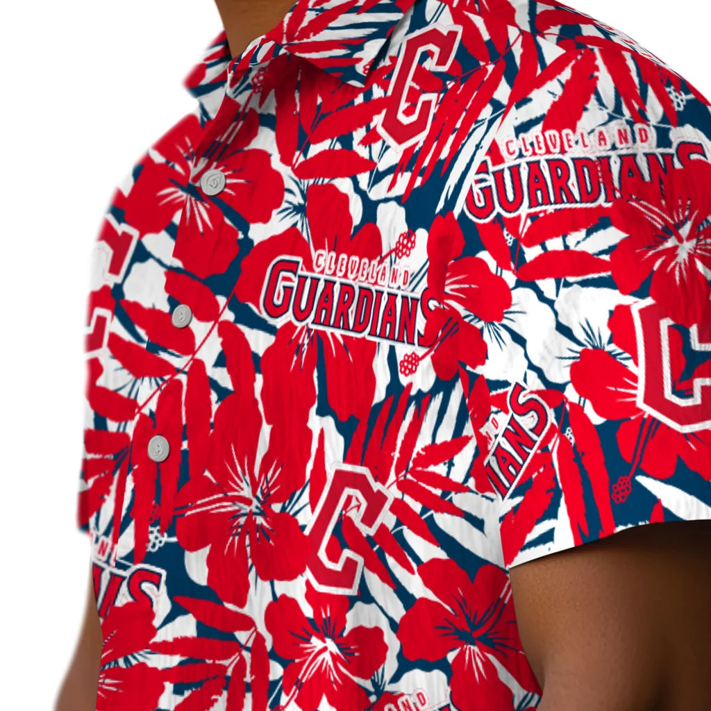Cleveland Guardians Hawaiian Shirt - Hibiscus Overlay | Hula Hawaiian Shirts