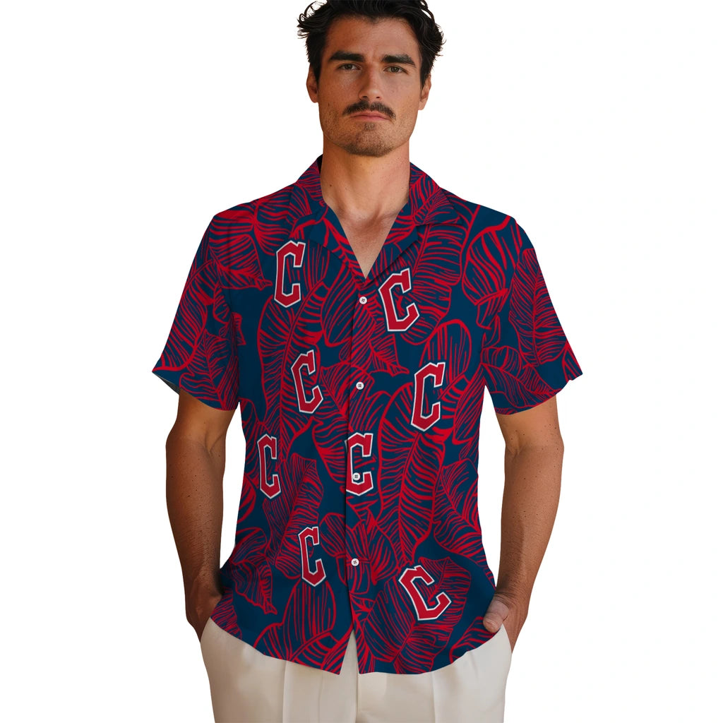 Cleveland Guardians Hawaiian Shirt - Leaf Outline | Hula Hawaiian Shirts