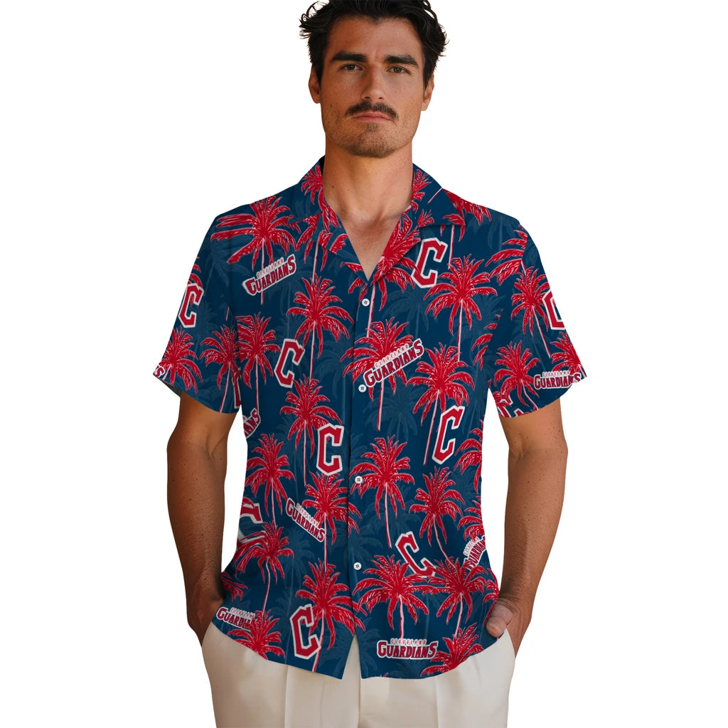Cleveland Guardians Hawaiian Shirt - Palm Tree Motif | Hula Hawaiian Shirts