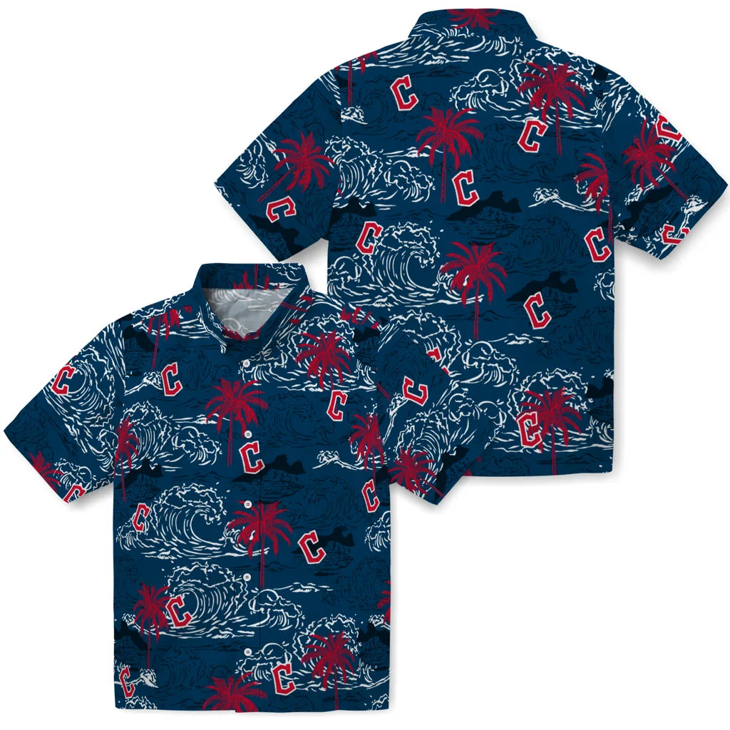 Cleveland Guardians Hawaiian Shirt - Wave Palm | Hula Hawaiian Shirts