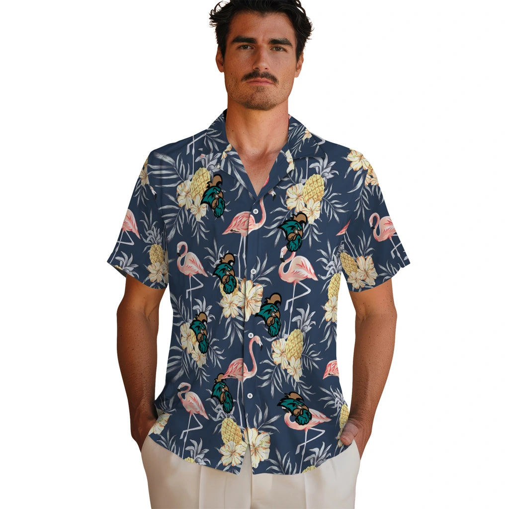 Coastal Carolina Chanticleers Hawaiian Shirt - Flamingo Hibiscus | Hula Hawaiian Shirts