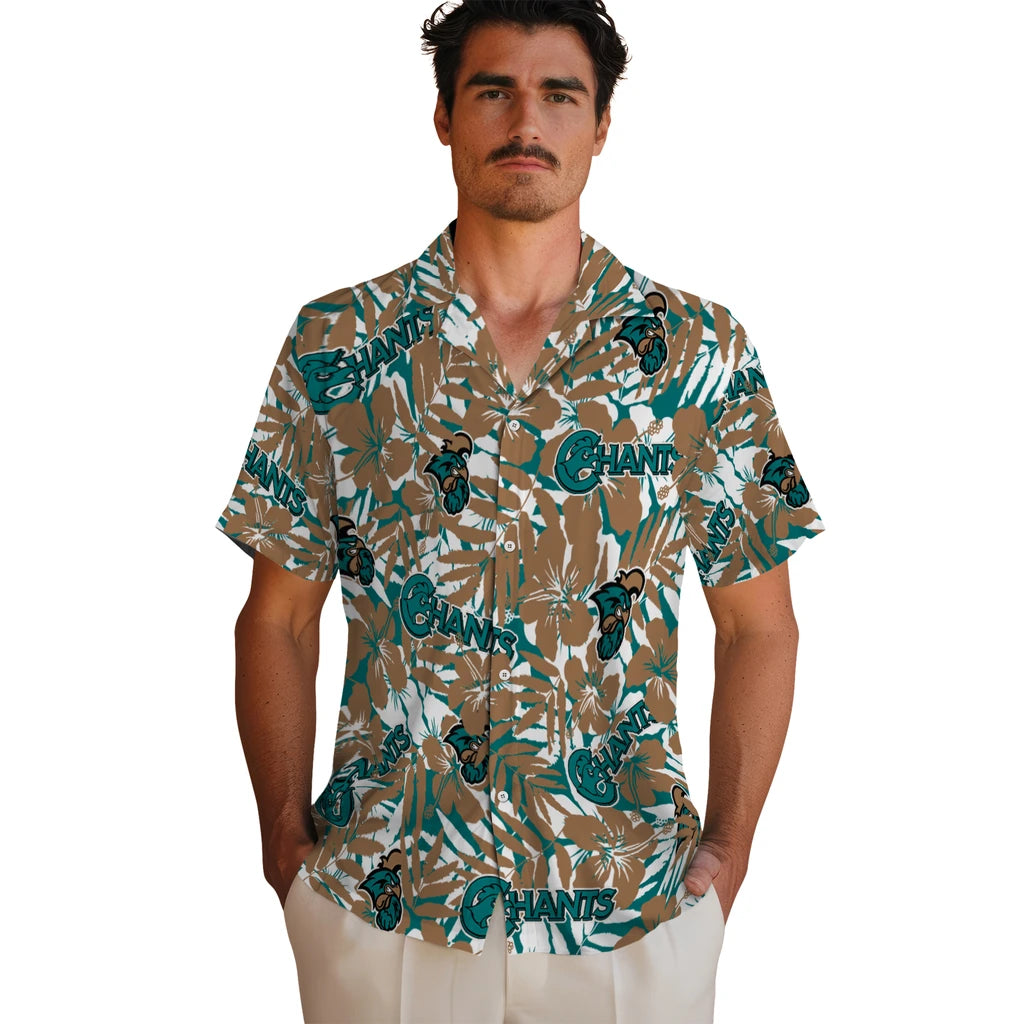 Coastal Carolina Chanticleers Hawaiian Shirt - Hibiscus Overlay | Hula Hawaiian Shirts