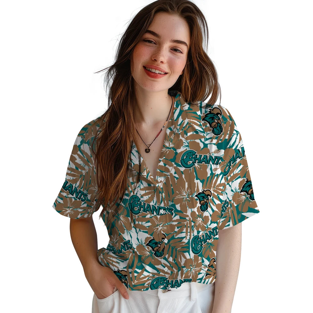 Coastal Carolina Chanticleers Hawaiian Shirt - Hibiscus Overlay | Hula Hawaiian Shirts