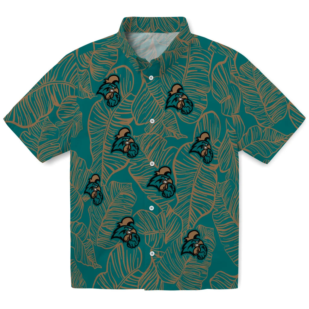 Coastal Carolina Chanticleers Hawaiian Shirt - Leaf Outline | Hula Hawaiian Shirts