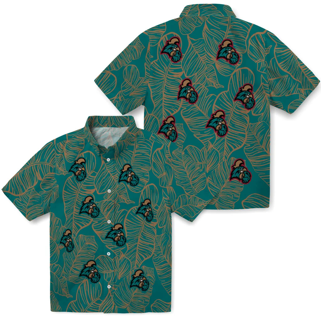 Coastal Carolina Chanticleers Hawaiian Shirt - Leaf Outline | Hula Hawaiian Shirts