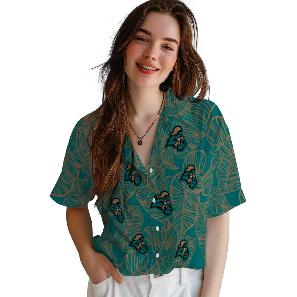 Coastal Carolina Chanticleers Hawaiian Shirt - Leaf Outline | Hula Hawaiian Shirts