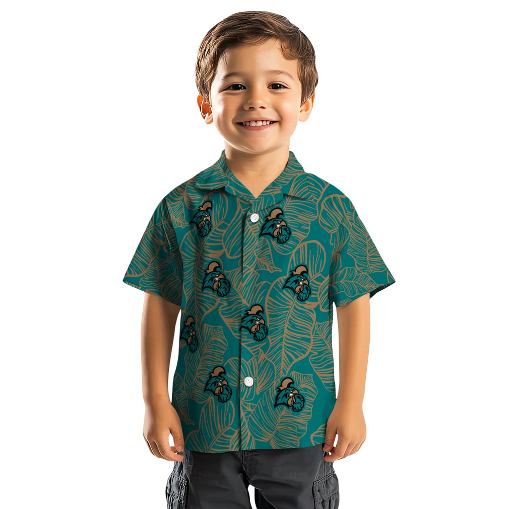 Coastal Carolina Chanticleers Hawaiian Shirt - Leaf Outline | Hula Hawaiian Shirts