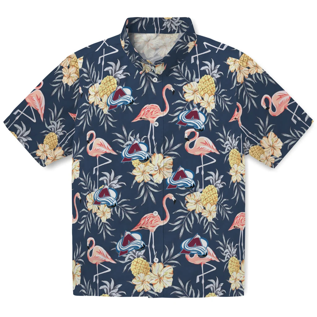 Colorado Avalanche Hawaiian Shirt - Flamingo Hibiscus | Hula Hawaiian Shirts