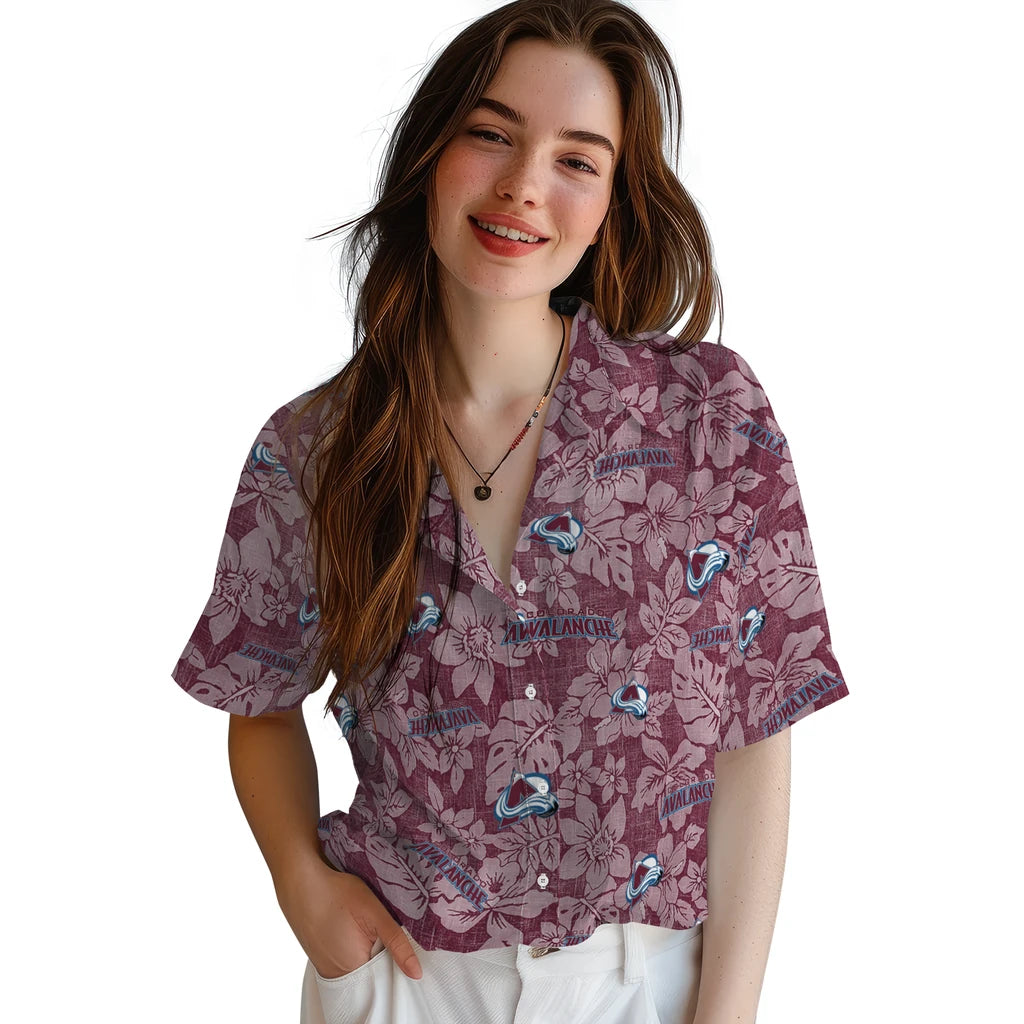 Colorado Avalanche Hawaiian Shirt - Hibiscus Oasis | Hula Hawaiian Shirts