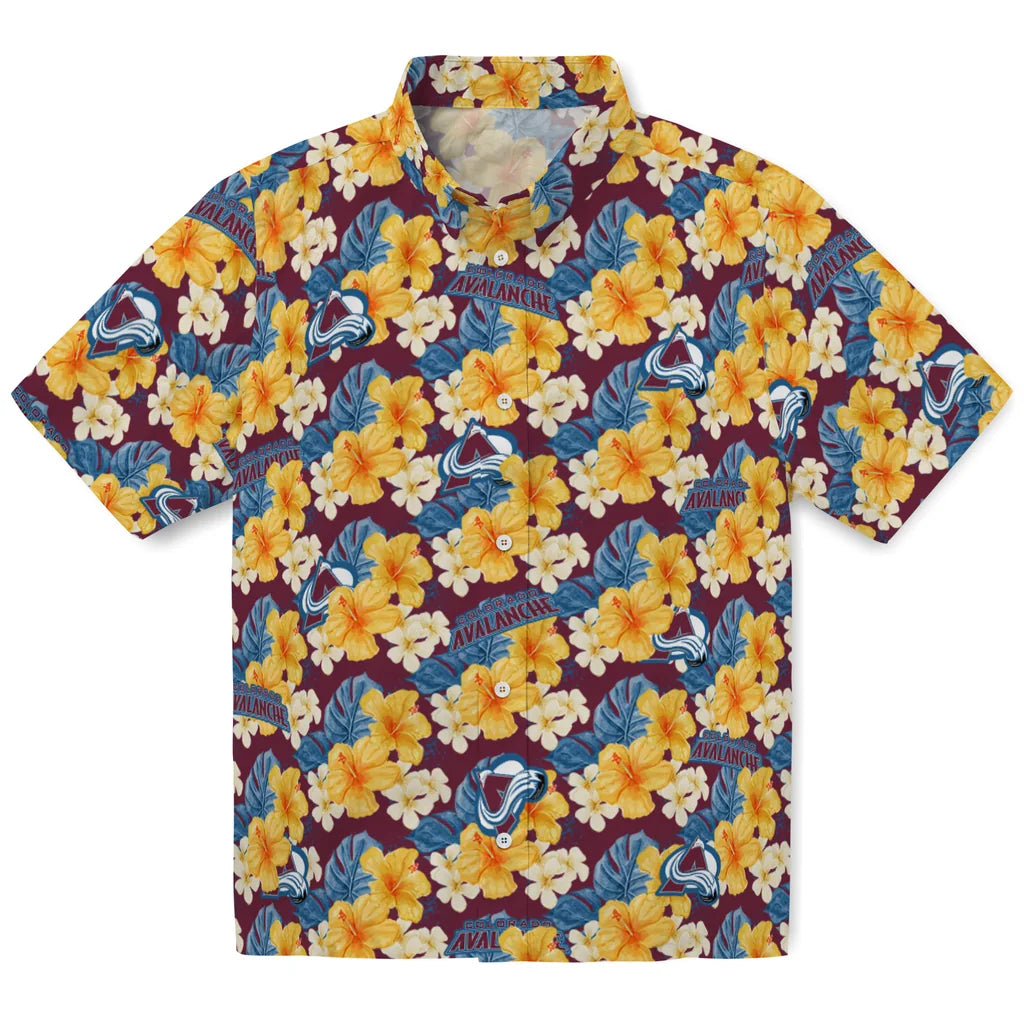 Colorado Avalanche Hawaiian Shirt - Hibiscus Tropics | Hula Hawaiian Shirts
