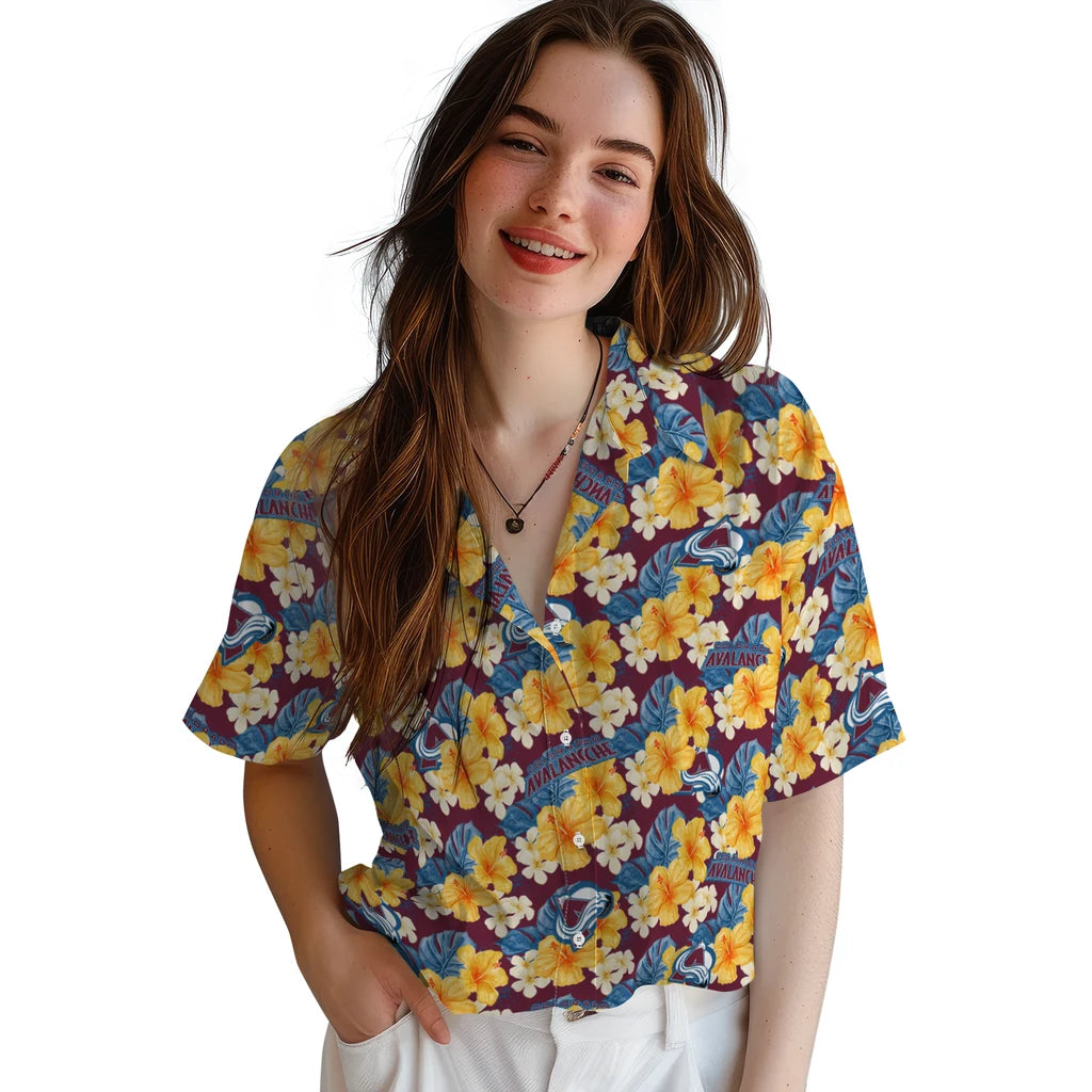 Colorado Avalanche Hawaiian Shirt - Hibiscus Tropics | Hula Hawaiian Shirts