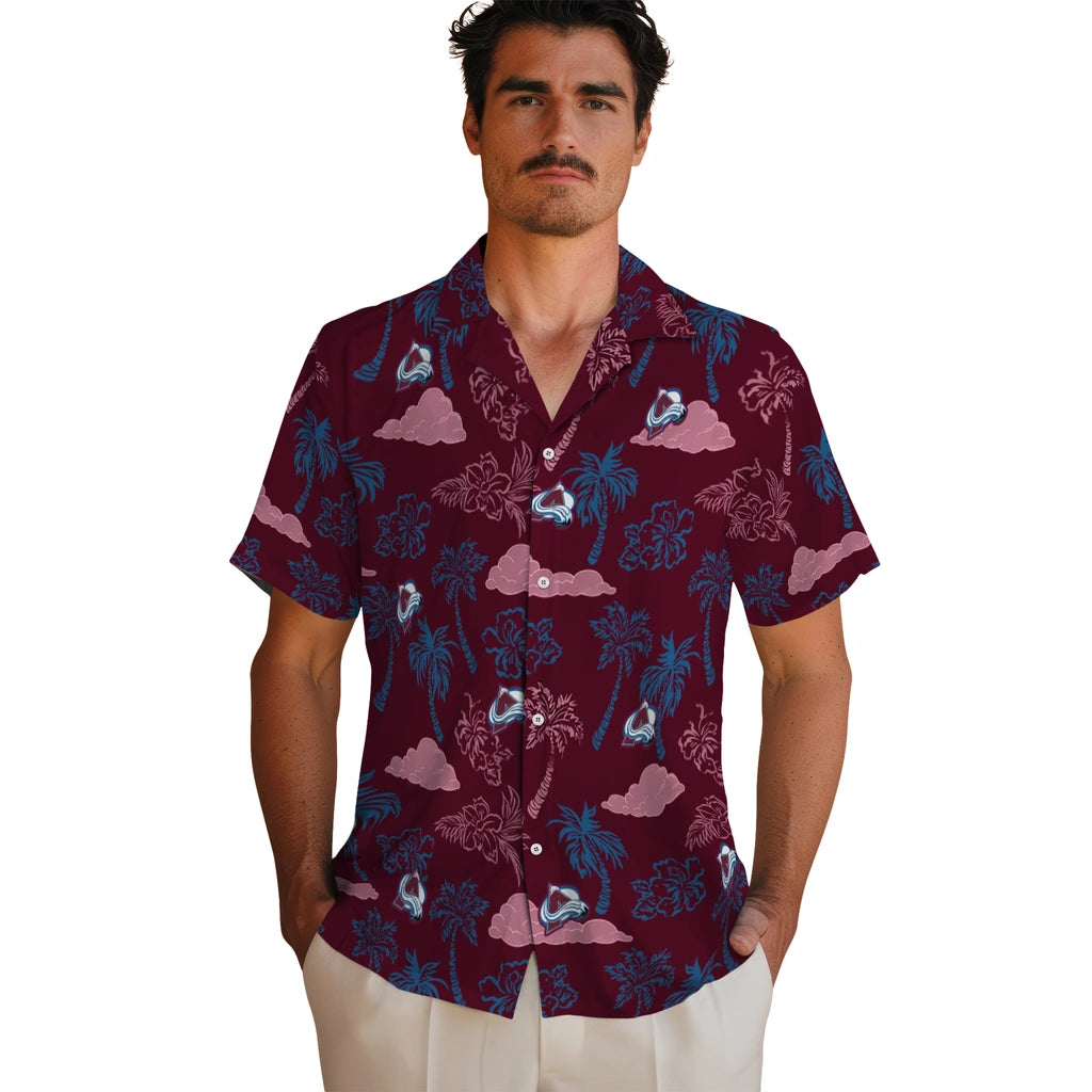 Colorado Avalanche Hawaiian Shirt - Palm And Clouds | Hula Hawaiian Shirts
