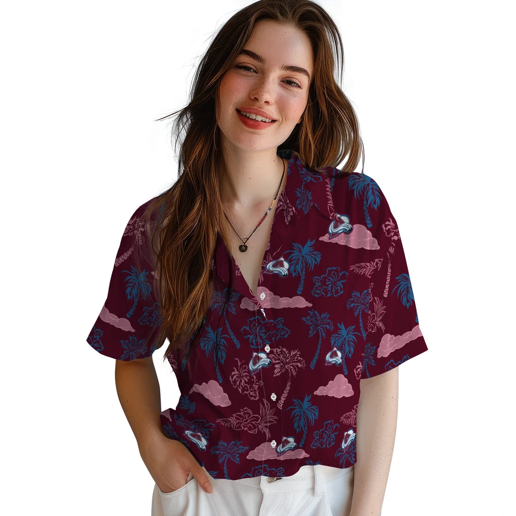 Colorado Avalanche Hawaiian Shirt - Palm And Clouds | Hula Hawaiian Shirts