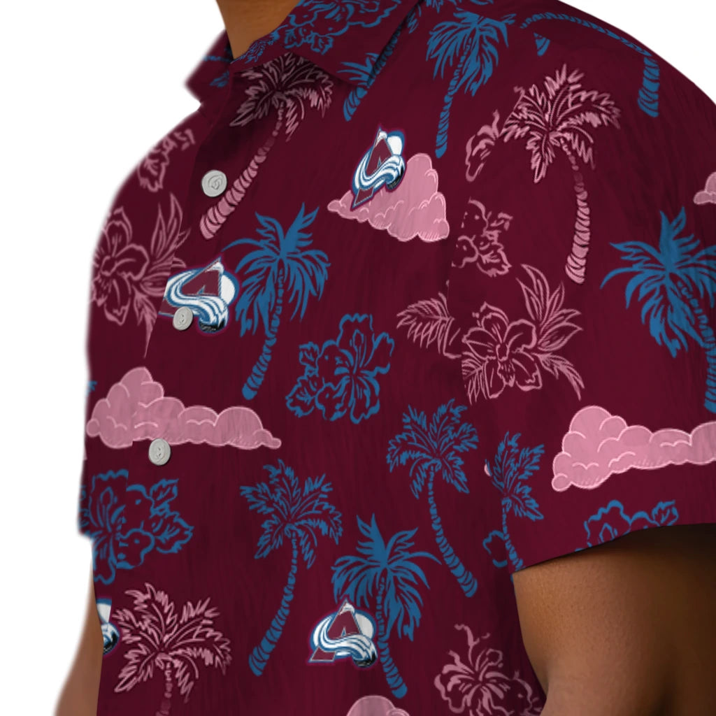 Colorado Avalanche Hawaiian Shirt - Palm And Clouds | Hula Hawaiian Shirts
