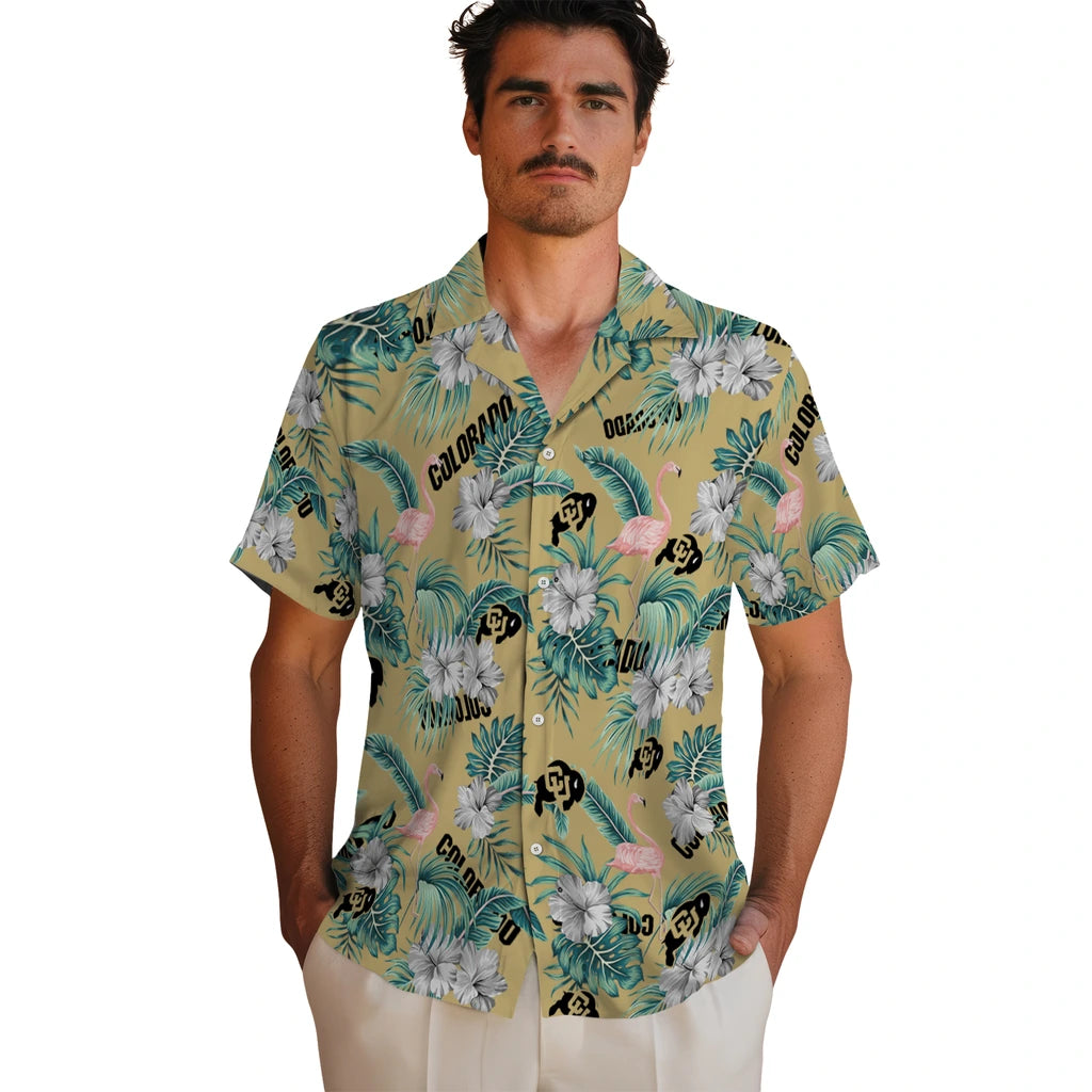 Colorado Buffaloes Hawaiian Shirt - Flamingo and Hibiscus | Hula Hawaiian Shirts