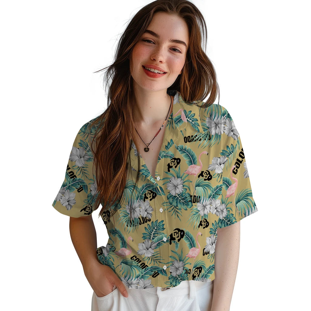 Colorado Buffaloes Hawaiian Shirt - Flamingo and Hibiscus | Hula Hawaiian Shirts