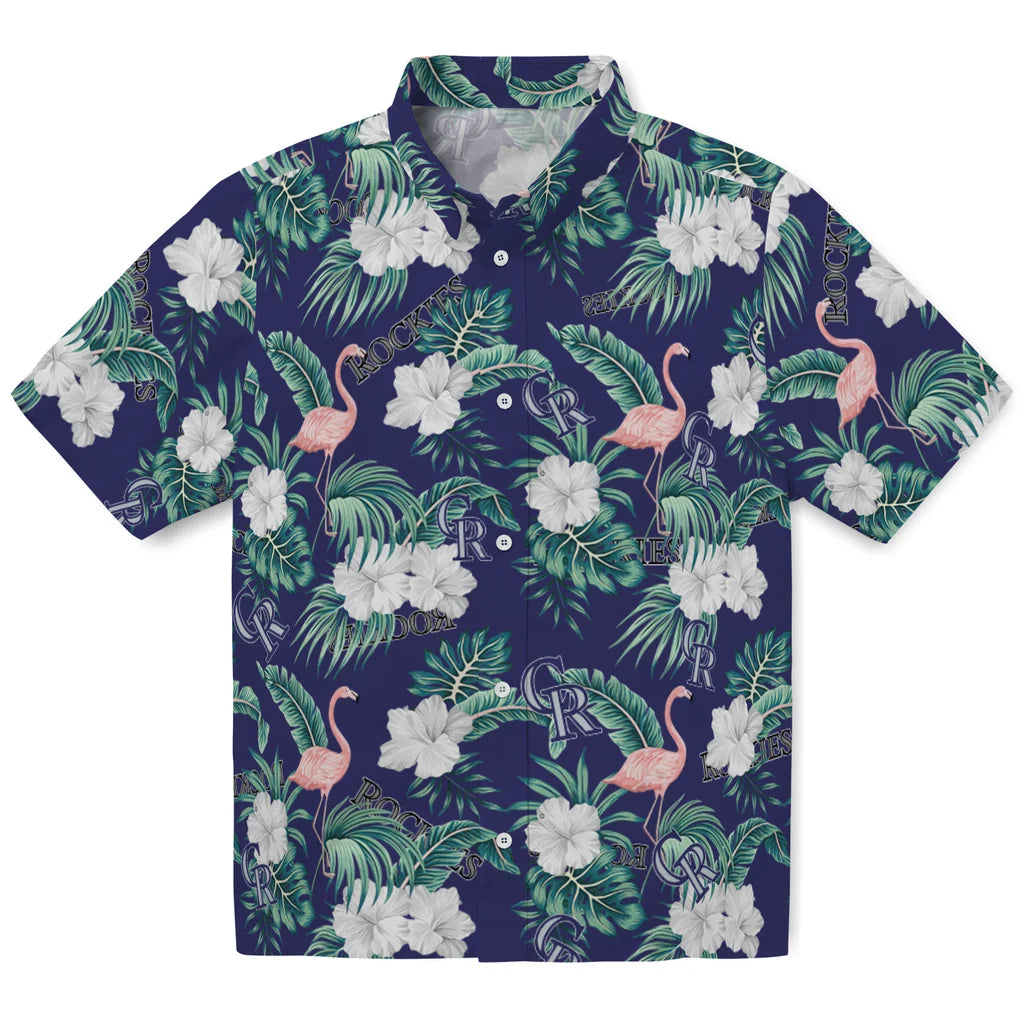 Colorado Rockies Hawaiian Shirt - Flamingo and Hibiscus | Hula Hawaiian Shirts