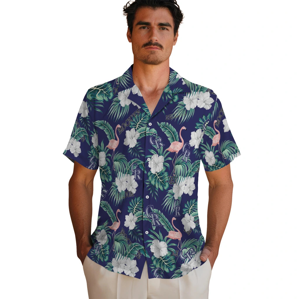 Colorado Rockies Hawaiian Shirt - Flamingo and Hibiscus | Hula Hawaiian Shirts