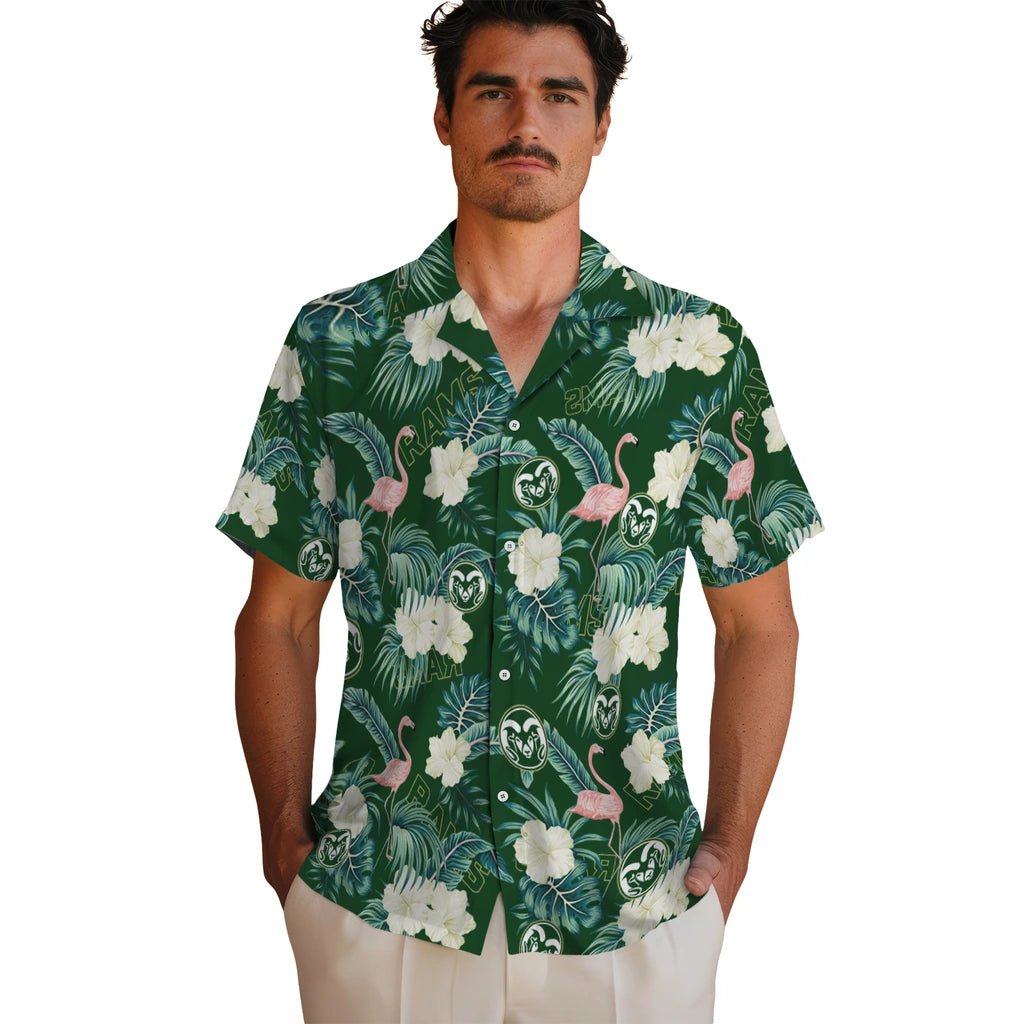 Colorado State Rams Hawaiian Shirt - Flamingo and Hibiscus | Hula Hawaiian Shirts