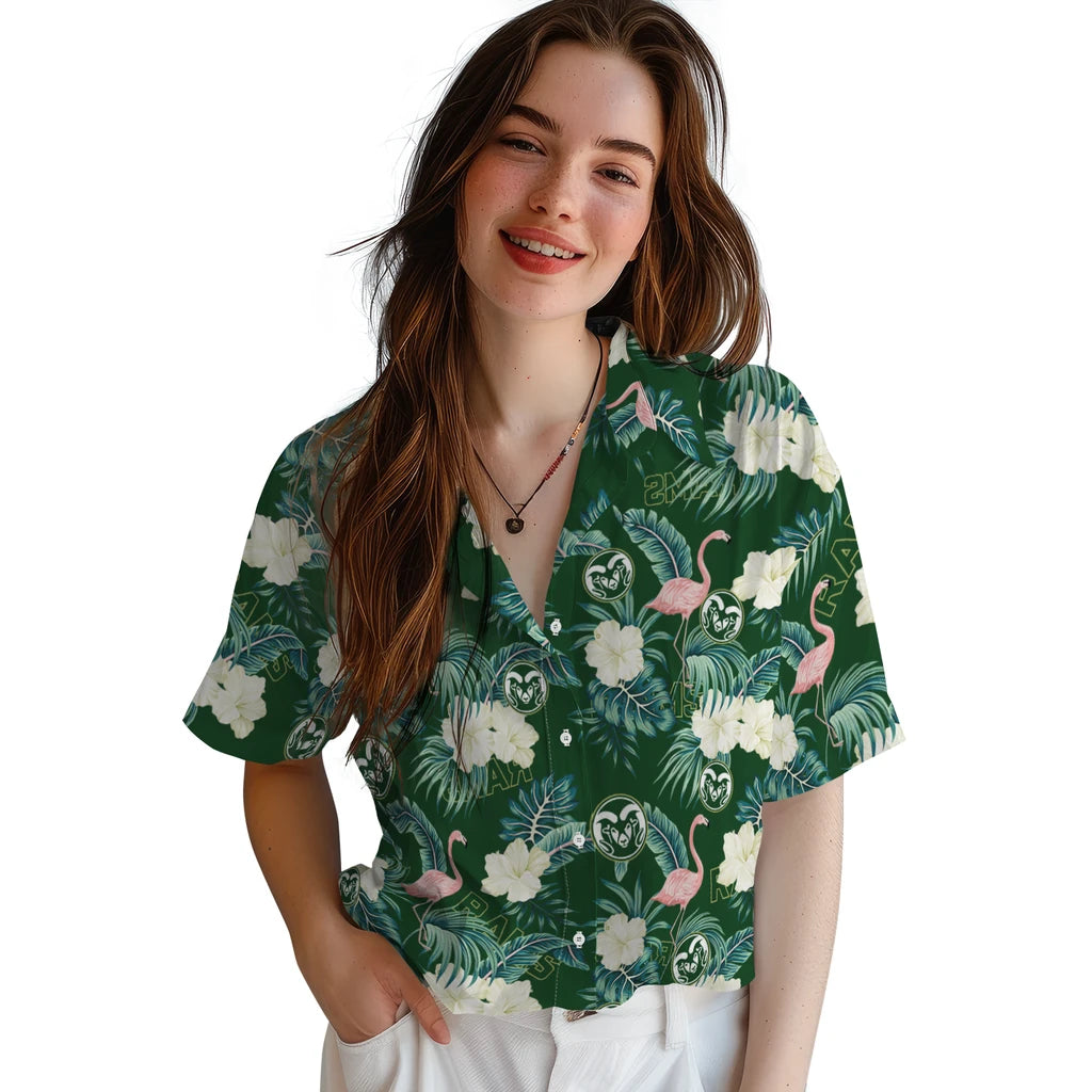 Colorado State Rams Hawaiian Shirt - Flamingo and Hibiscus | Hula Hawaiian Shirts