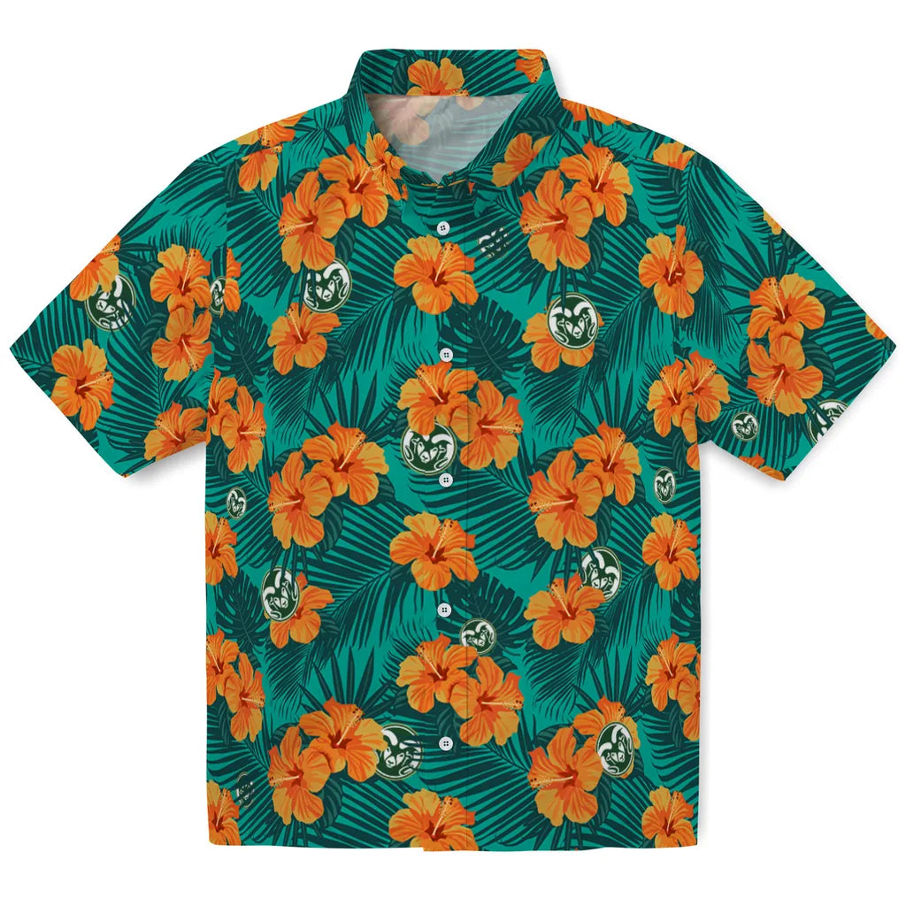 Colorado State Rams Hawaiian Shirt - Hibiscus and Palm Leaves | Hula Hawaiian Shirts