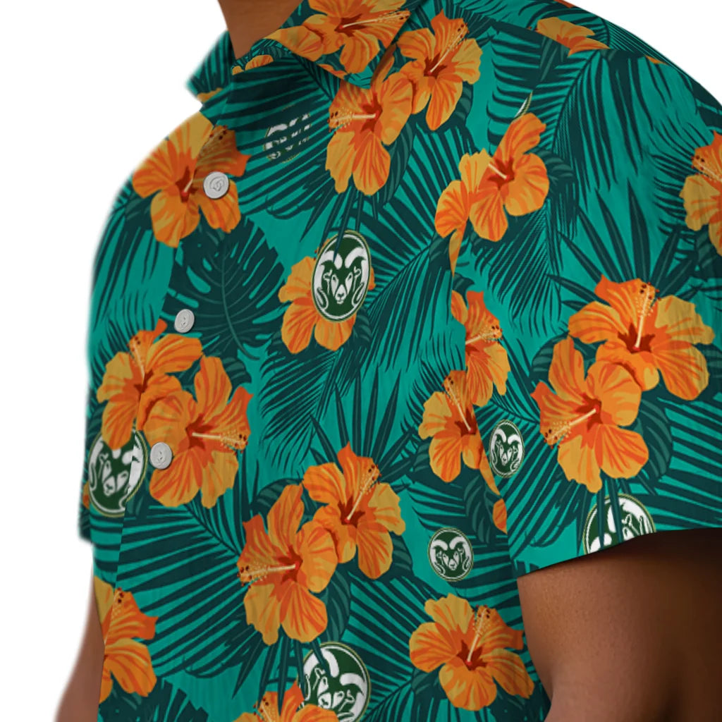 Colorado State Rams Hawaiian Shirt - Hibiscus and Palm Leaves | Hula Hawaiian Shirts