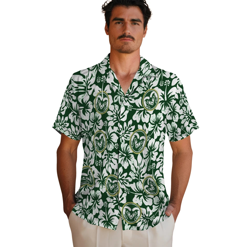 Colorado State Rams Hawaiian Shirt - Hibiscus Motif | Hula Hawaiian Shirts