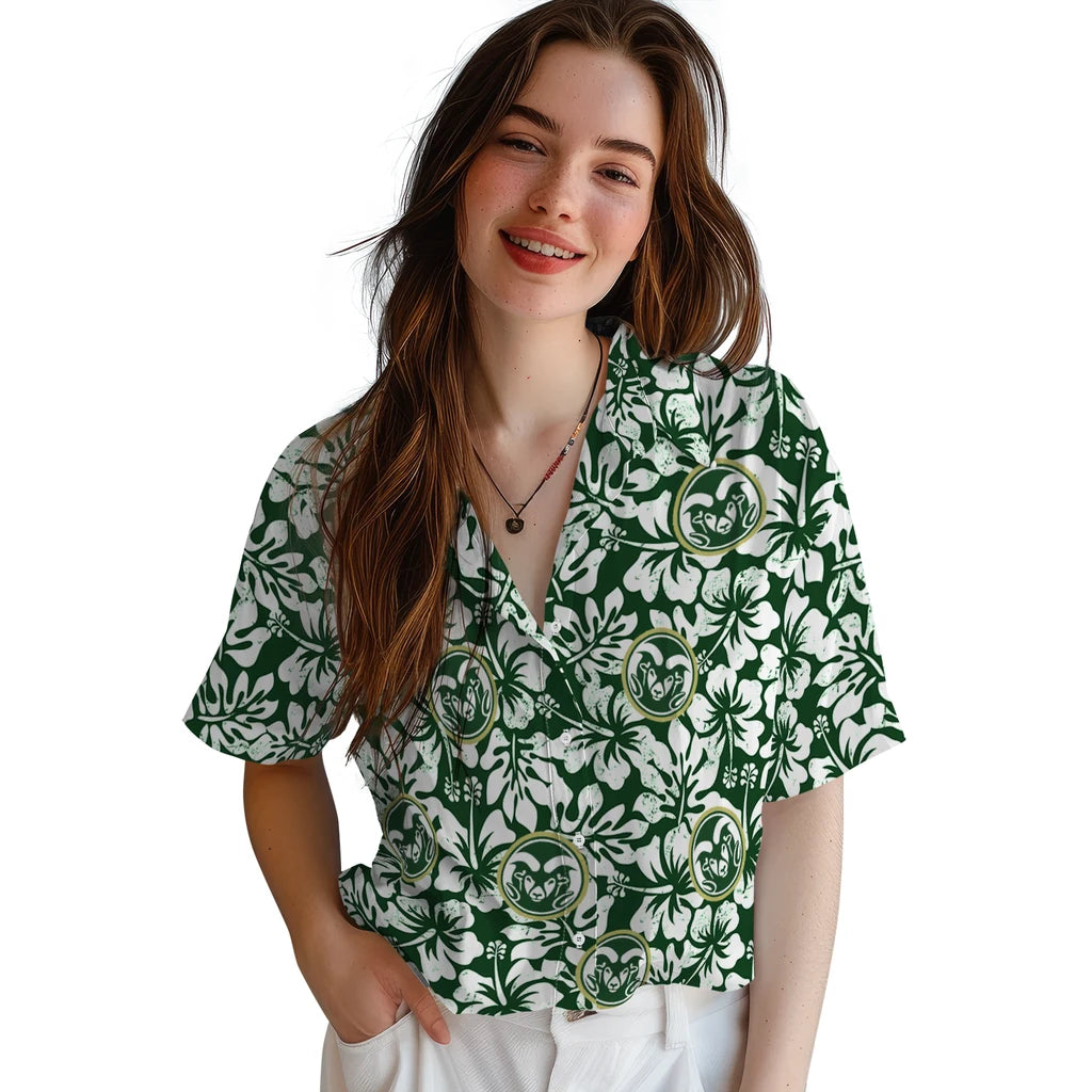 Colorado State Rams Hawaiian Shirt - Hibiscus Motif | Hula Hawaiian Shirts