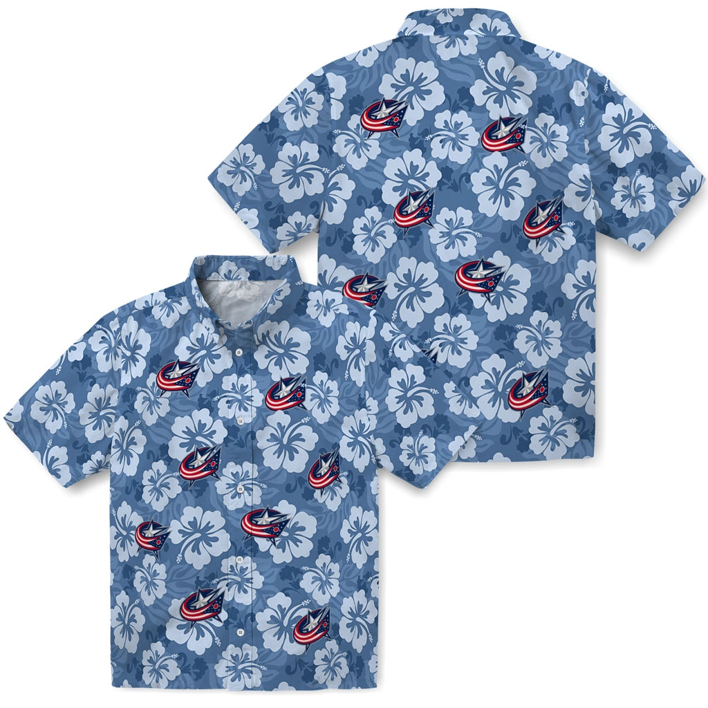 Columbus Blue Jackets Hawaiian Shirt - Hibiscus Cluster | Hula Hawaiian Shirts