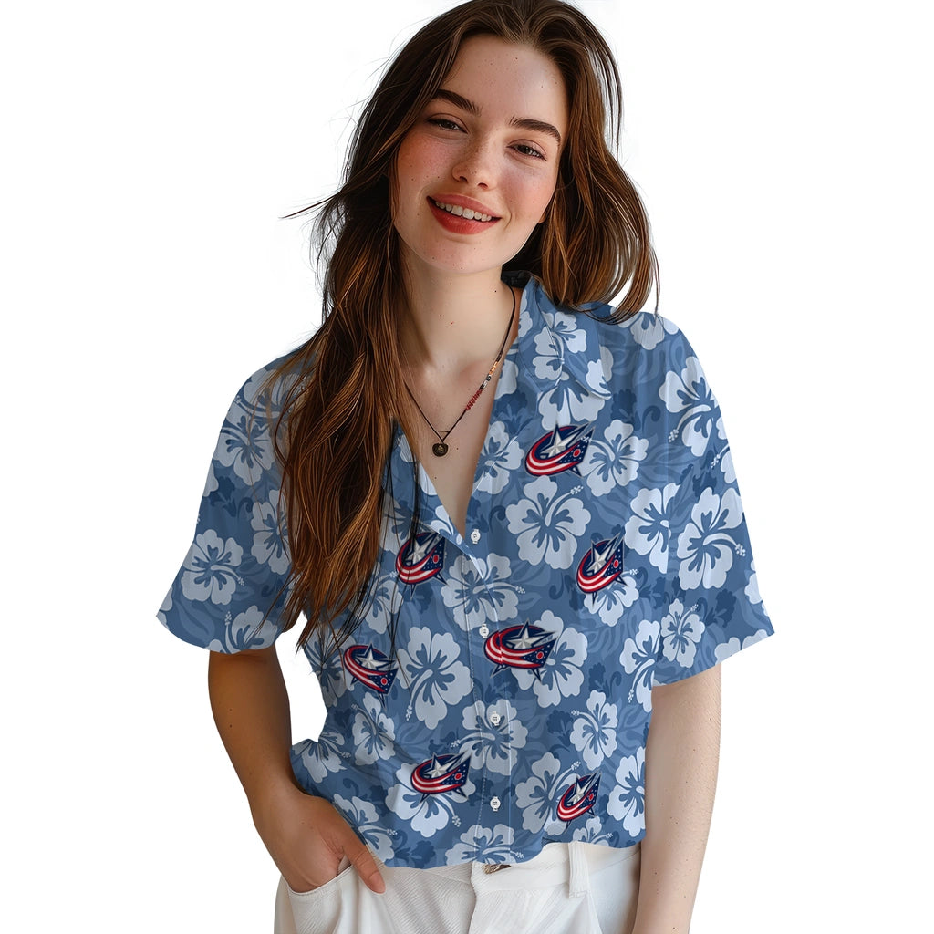 Columbus Blue Jackets Hawaiian Shirt - Hibiscus Cluster | Hula Hawaiian Shirts
