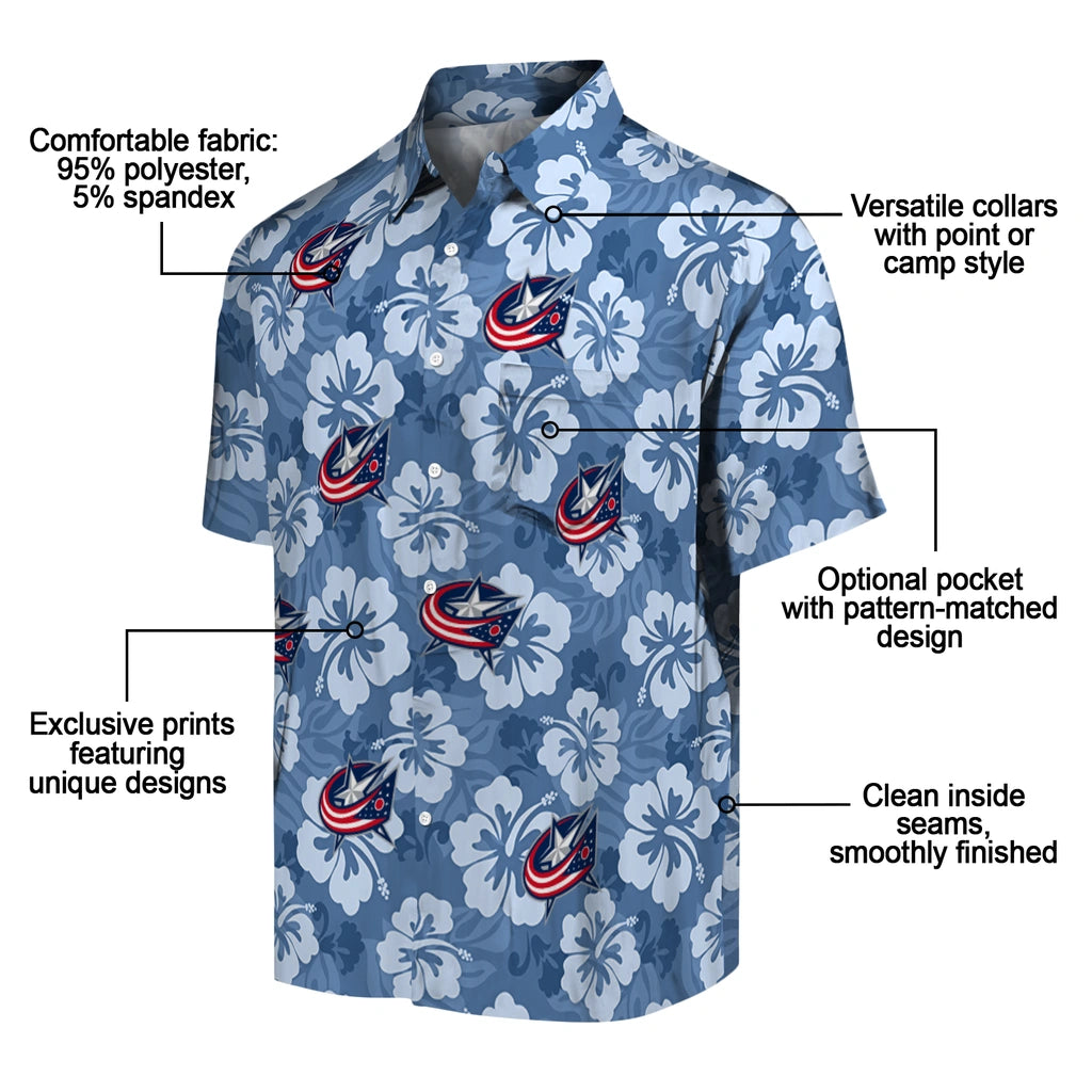 Columbus Blue Jackets Hawaiian Shirt - Hibiscus Cluster | Hula Hawaiian Shirts