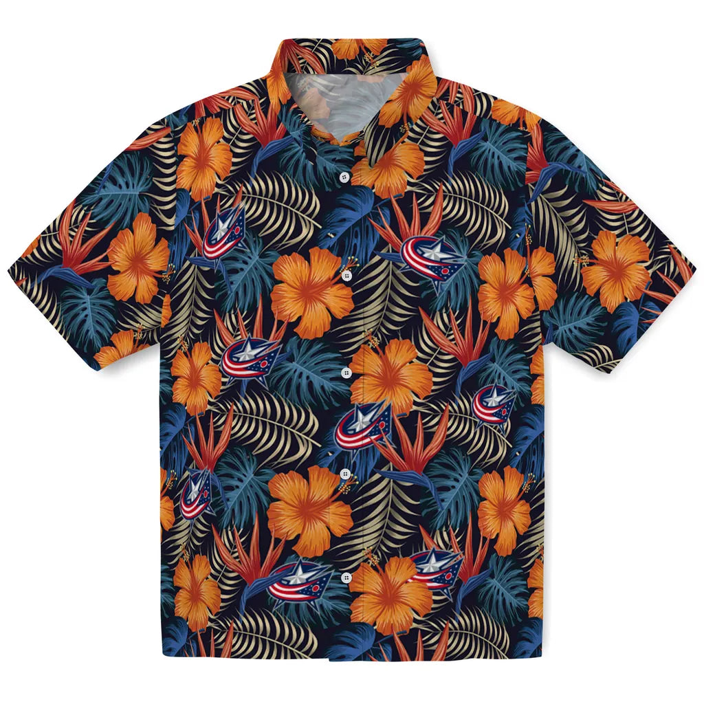 Columbus Blue Jackets Hawaiian Shirt - Hibiscus Foliage | Hula Hawaiian Shirts