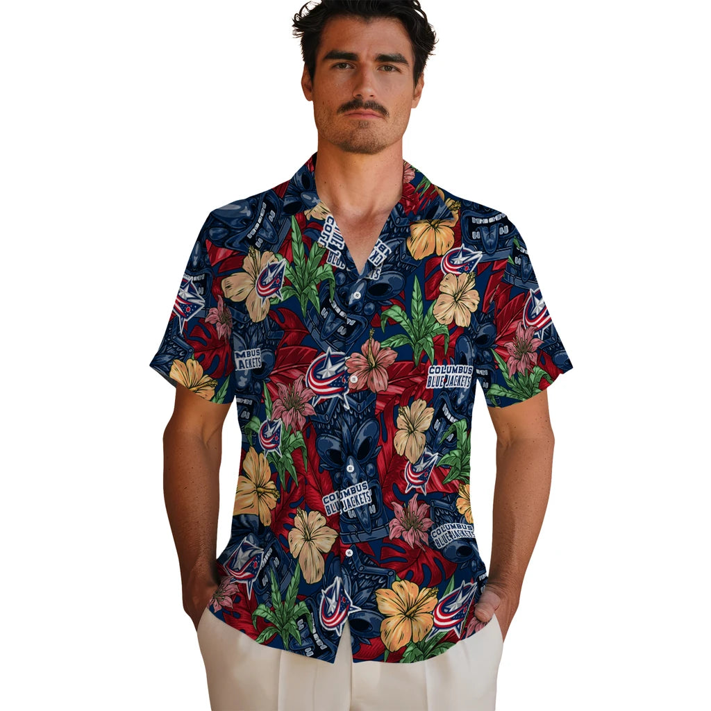 Columbus Blue Jackets Hawaiian Shirt - Hibiscus Tiki Jungle | Hula Hawaiian Shirts