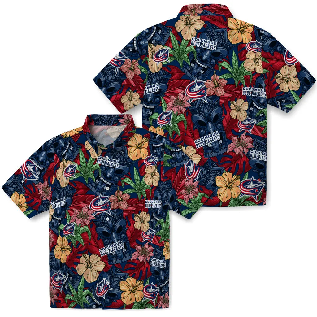 Columbus Blue Jackets Hawaiian Shirt - Hibiscus Tiki Jungle | Hula Hawaiian Shirts