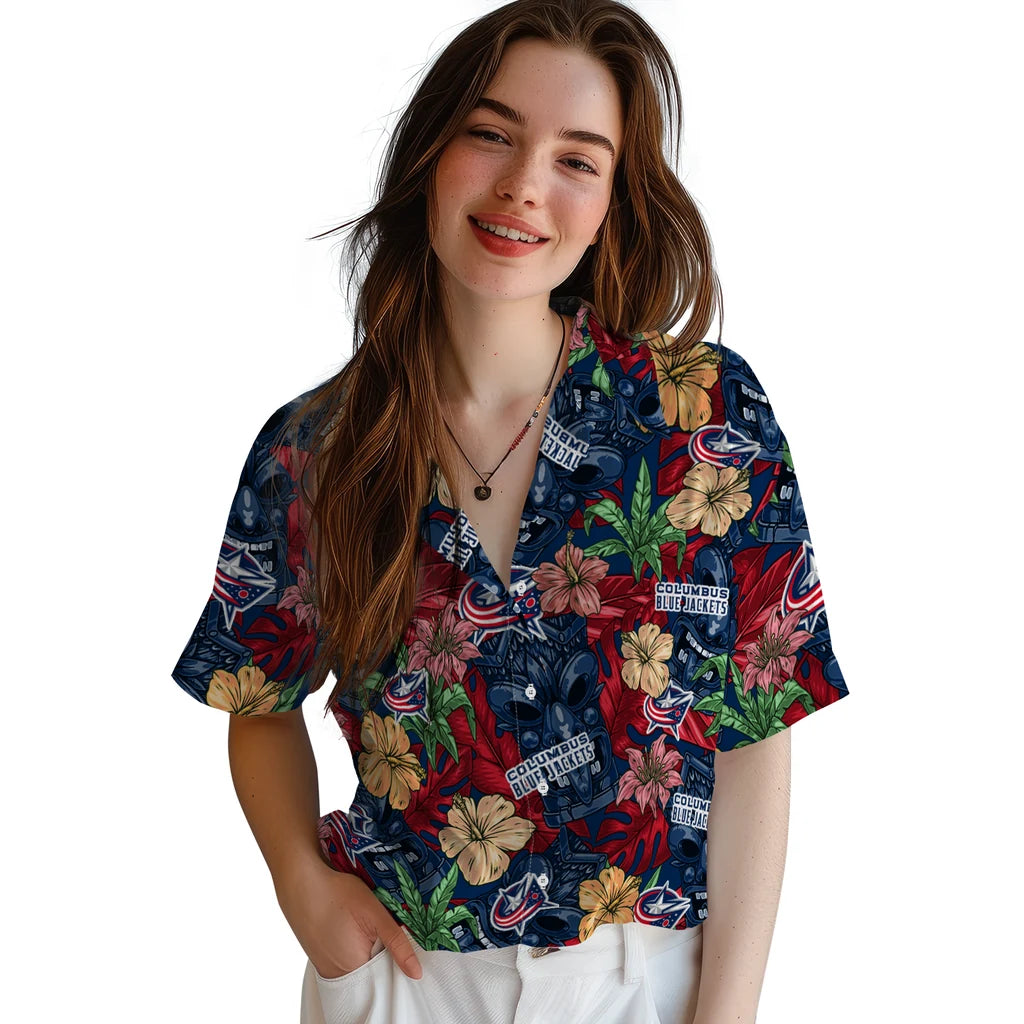 Columbus Blue Jackets Hawaiian Shirt - Hibiscus Tiki Jungle | Hula Hawaiian Shirts