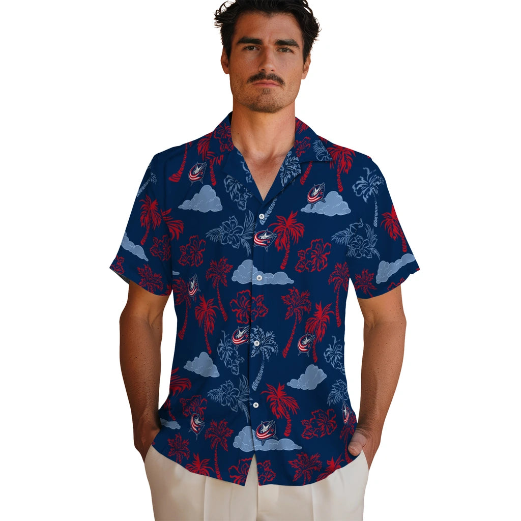 Columbus Blue Jackets Hawaiian Shirt - Palm And Clouds | Hula Hawaiian Shirts