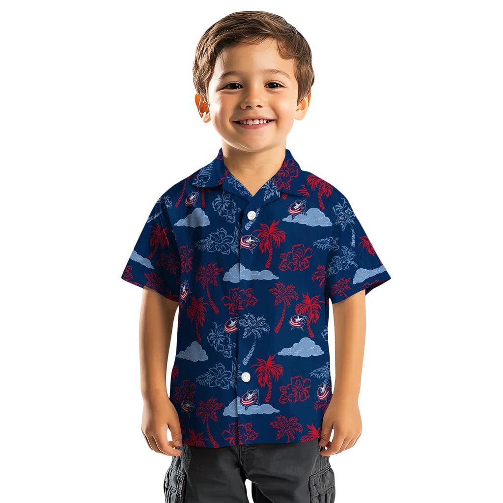 Columbus Blue Jackets Hawaiian Shirt - Palm And Clouds | Hula Hawaiian Shirts