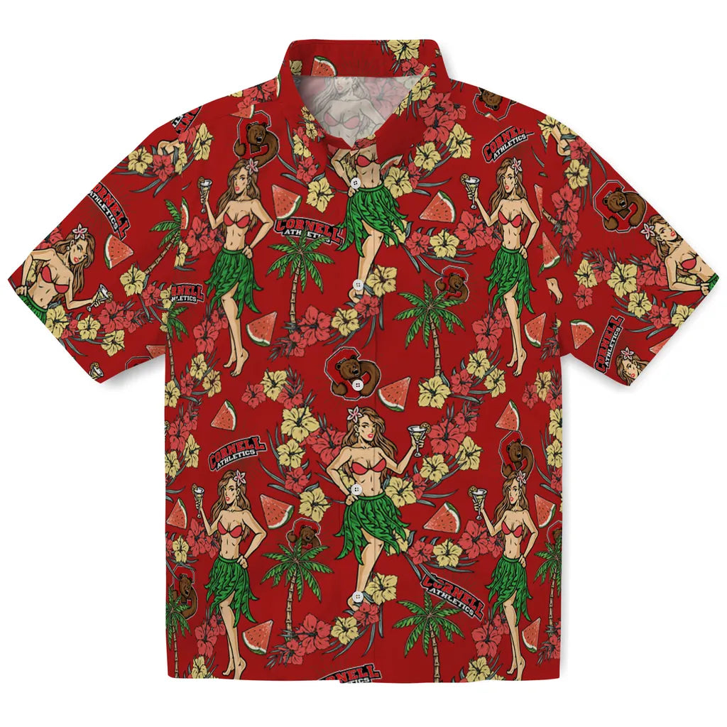 Cornell Big Red Hawaiian Shirt - Hawaiian Girls Design | Hula Hawaiian Shirts