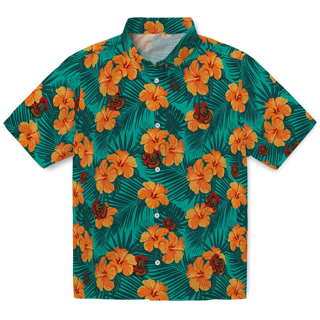 Cornell Big Red Hawaiian Shirt - Hibiscus and Palm Leaves | Hula Hawaiian Shirts