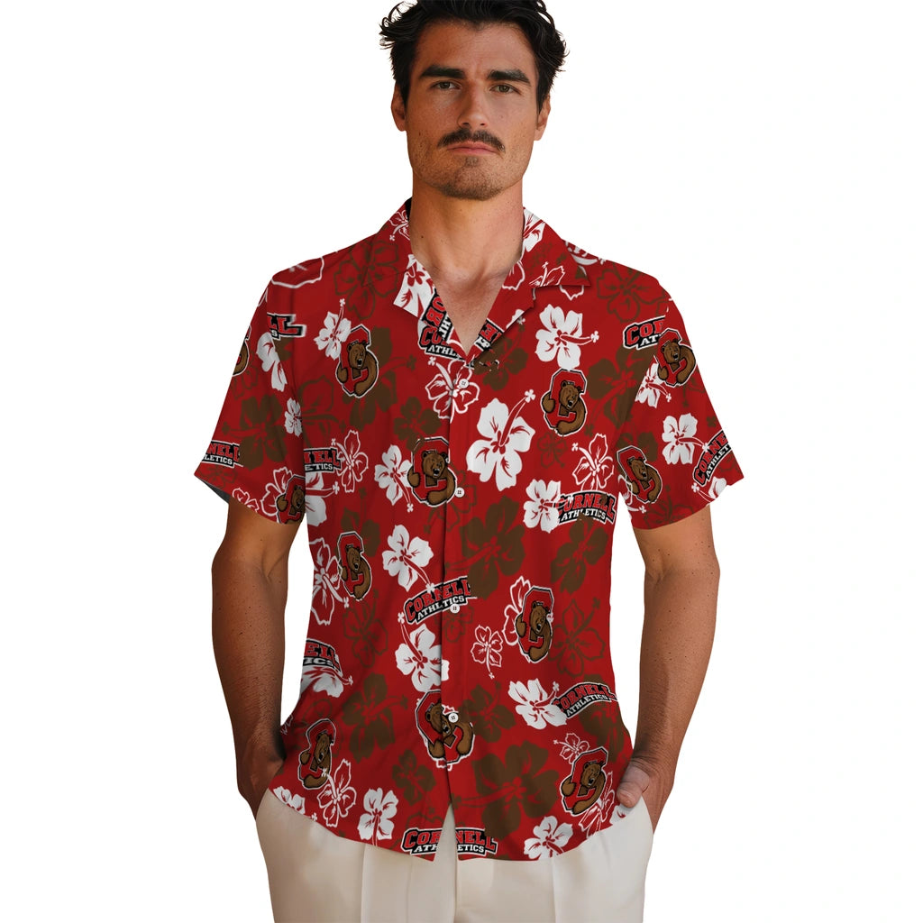 Cornell Big Red Hawaiian Shirt - Hibiscus Flower Design | Hula Hawaiian Shirts