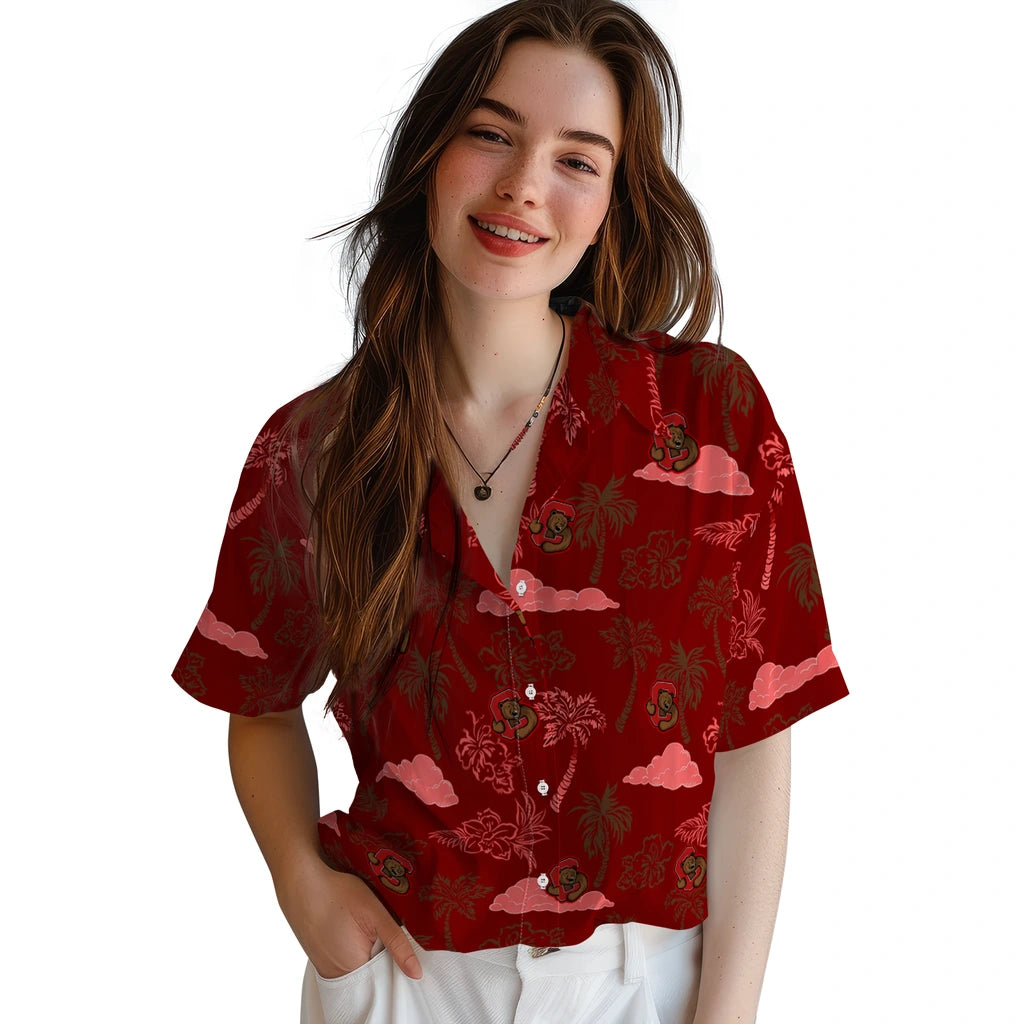Cornell Big Red Hawaiian Shirt - Palm And Clouds | Hula Hawaiian Shirts